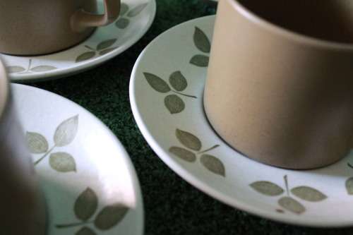 Set of 6 Retro Cups and Saucers (Olive Green and Brown)