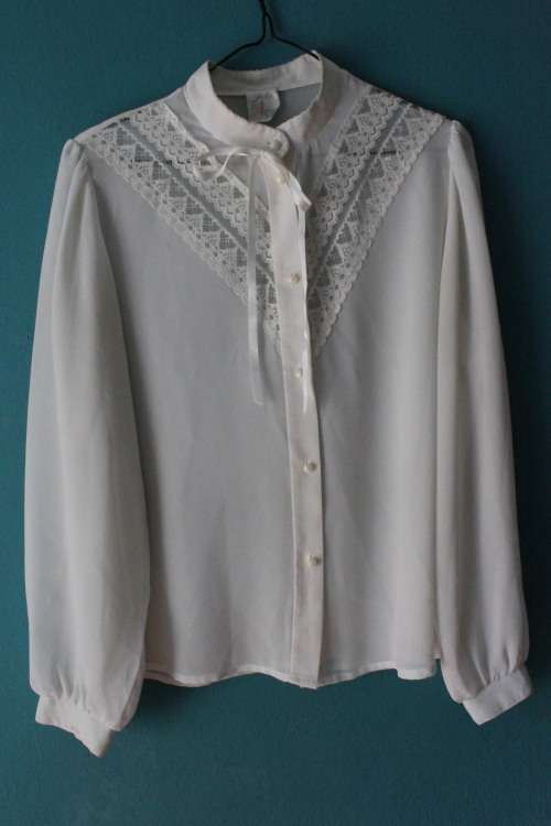 Vintage White Semi Sheer Blouse / Shirt (Size 8)