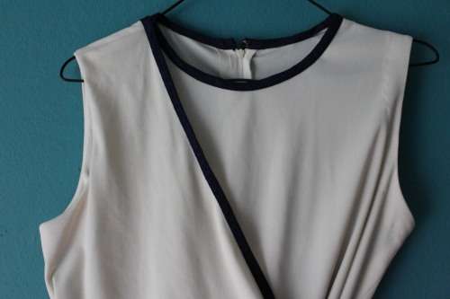 Vintage Cream Dress with Navy Blue Trim (Small / Medium)