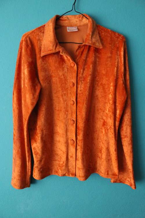Vintage 90's Velvet Orange Long Sleeved Top (Medium)