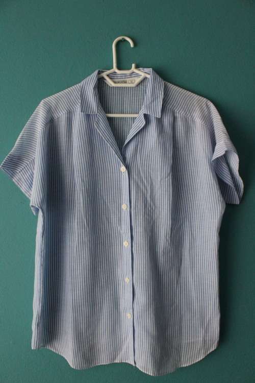 Vintage Striped Blue and White Button Up Shirt (Small / Medium)
