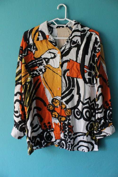 Boho / Afrocentric Shirt with Orange, Black and White Print (Medium / Large)