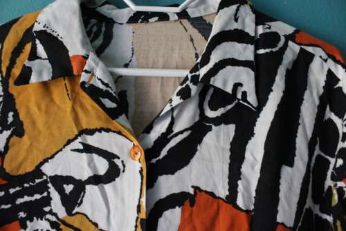 Boho / Afrocentric Shirt with Orange, Black and White Print (Medium / Large)