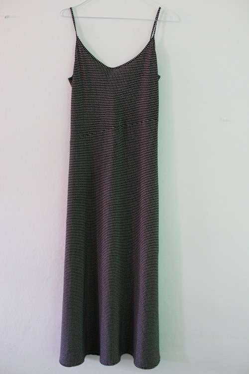 Vintage 90's Black and White Polka Dot Maxi Dress (Small)