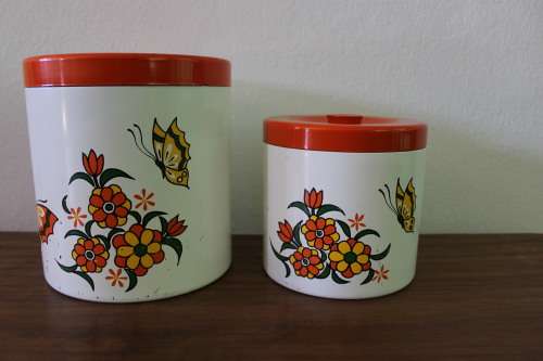 Set of Two Vintage Enamelled Tins / Containers