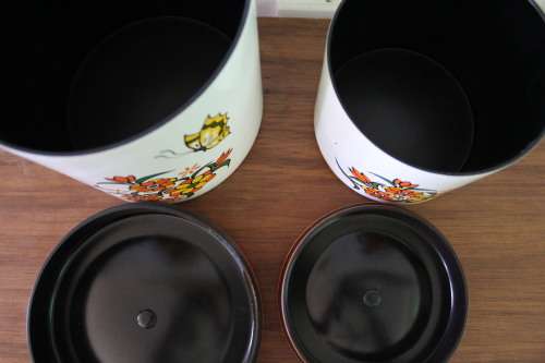 Set of Two Vintage Enamelled Tins / Containers
