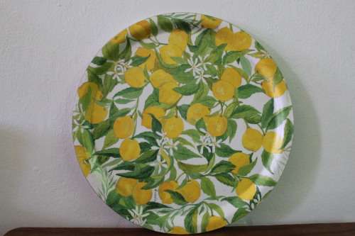 Large Yellow Lemon Print Vintage Serving Tray (40cm in diameter)