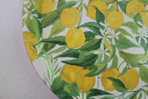 Large Yellow Lemon Print Vintage Serving Tray (40cm in diameter)