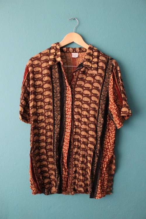Vintage Boho Brown Paisley Shirt (Medium / Large)