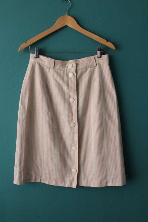 Vintage Pink and White Striped Button Up Skirt (Medium / Large)