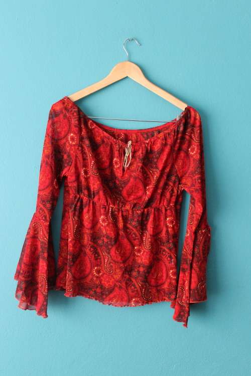 Boho Red Shirt (Semi Sheer) Large