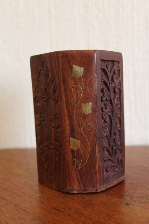 Vintage Wooden Container with Brass Inlays