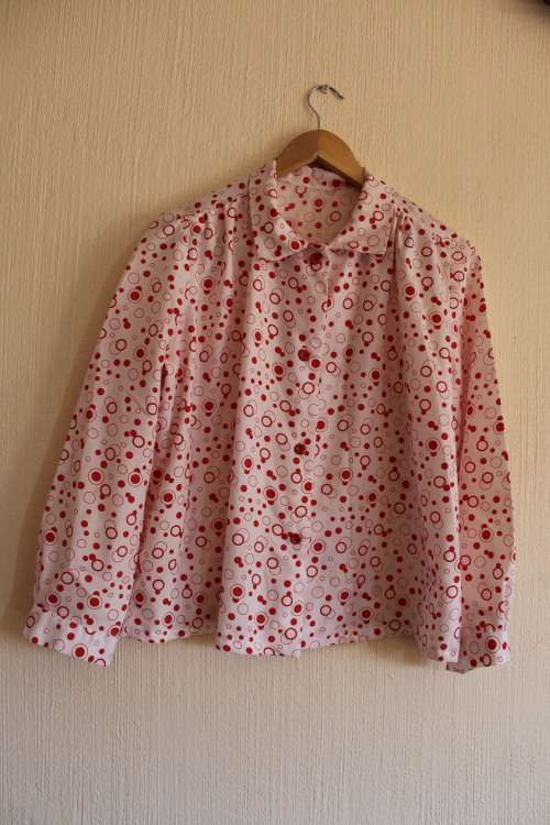 Vintage White Shirt with Red Circle Print (Large / XL)