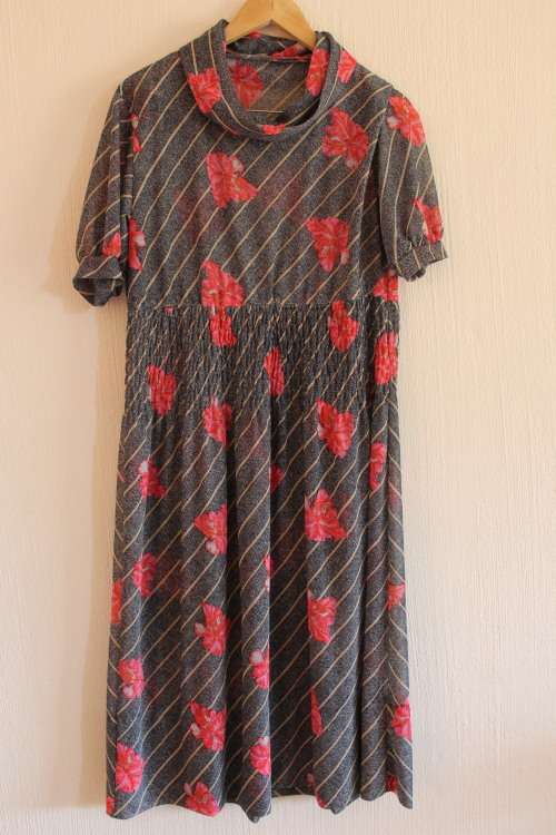 Vintage Cowl Neck Grey and Pink Dress (Large / XL)