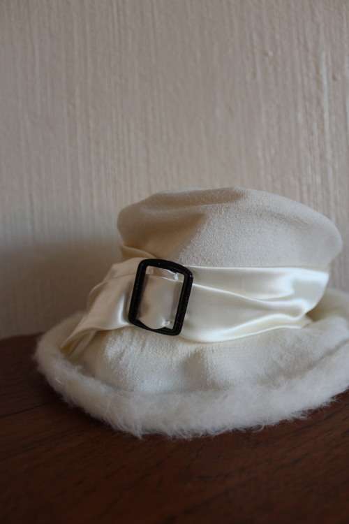 White White Faux Fur / Brushed Cotton Hat (See description)