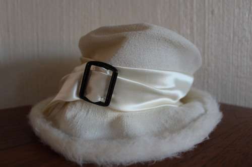 White White Faux Fur / Brushed Cotton Hat (See description)