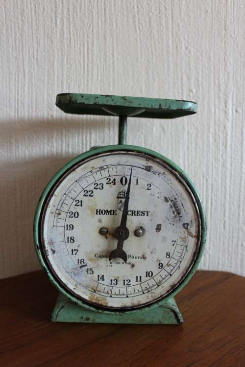 Very Old Mint Green Metal Kitchen Scale (for decor use)