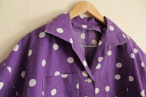 Purple and White Vintage Polka Dot Shirt (Large / XL)