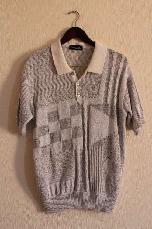 Vintage Cream and White Knit Shirt by "Christian Dior" (Large)