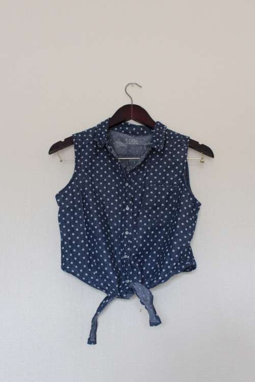 Polka Dot Denim Cropped Shirt (Small)