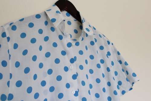 Blue and White Pokka Dot Button Up (Large /XL) Needs some TLC