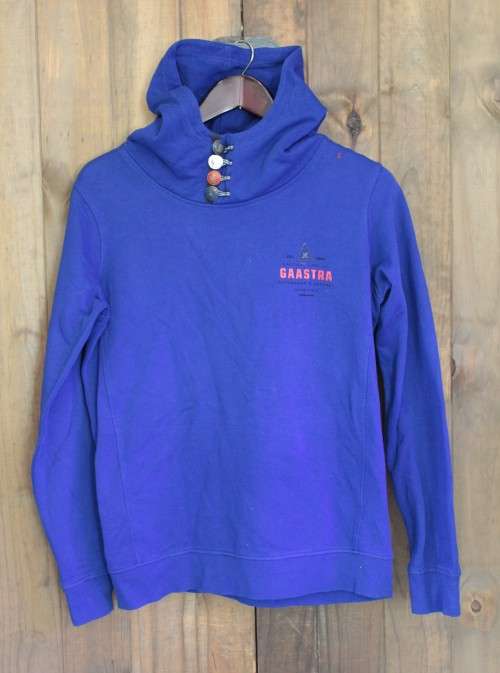 Blue Hoodie with Vintage Look Buttons (Small / Medium)
