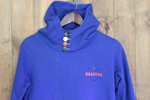 Blue Hoodie with Vintage Look Buttons (Small / Medium)