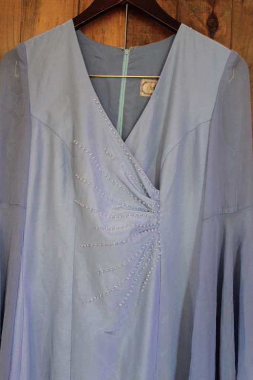 Vintage Blue 80's Dress with Bead Detail (Large)