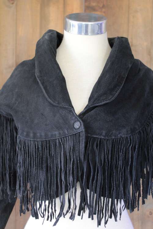 Black Leather Cropped Vintage Jacket (Medium / Large)