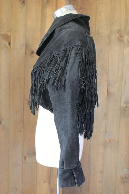 Black Leather Cropped Vintage Jacket (Medium / Large)