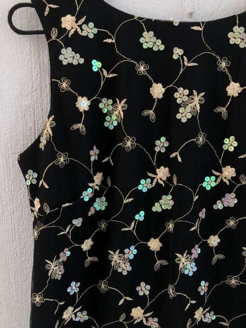 Black Top with Embroidery Detail and Button Up Back (Size 12)