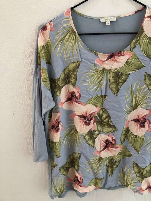 Blue and Pink Floral Shirt by Poetry (Size 10)