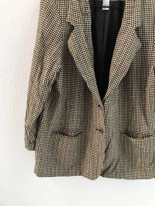 Vintage Brown Black and White Check Jacket (Size16)