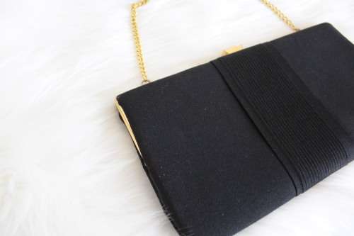 Black Vintage Bag / Clutch with Gold Chain (Measures 12.5 x 23.5 cm)