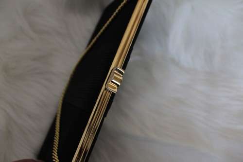 Black Vintage Bag / Clutch with Gold Chain (Measures 12.5 x 23.5 cm)
