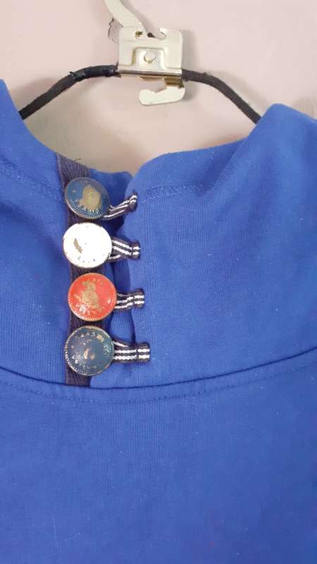Blue Hoodie with Vintage Look Buttons (Small / Medium)