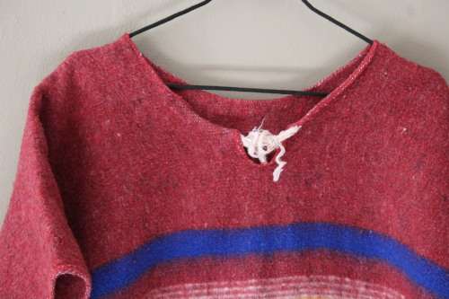 Red Poncho with Blue Tassels (Free size)