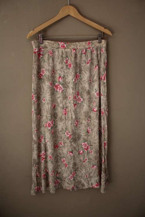 Beige and Pink Button Up Skirt (Large)