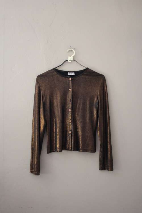 Vintage Brown Glittery Button Up Shirt (Size 14)