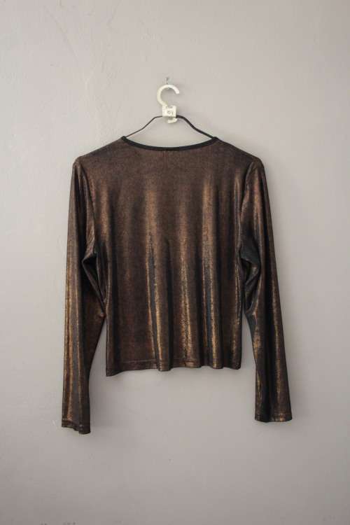 Vintage Brown Glittery Button Up Shirt (Size 14)