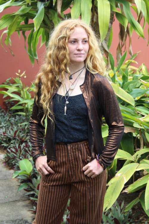 Vintage Brown Glittery Button Up Shirt (Size 14)