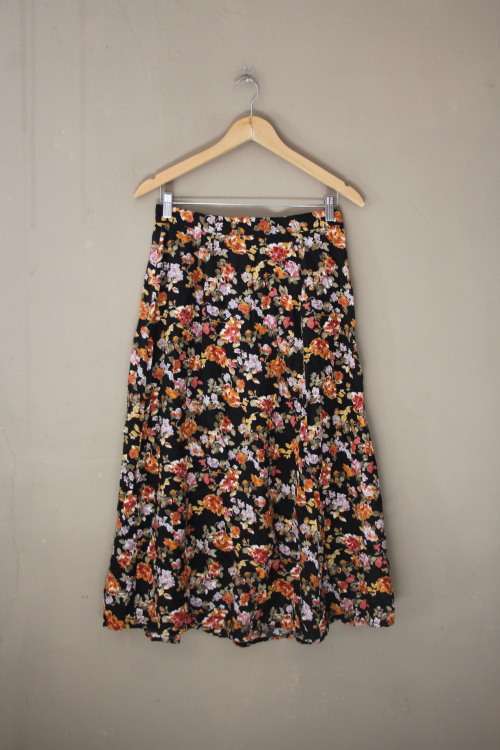 Vintage Dark Floral Skirt (Small / Medium)
