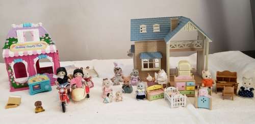 Sylvanian Family Lot of Used Items - House, Shop and various figures