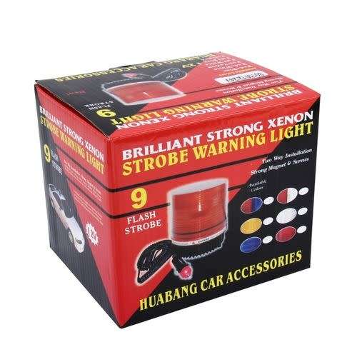 WHITE-DC 12V Strong magnet xenon 9 Flash Strobe warning Strong beacon Emergency light for car
