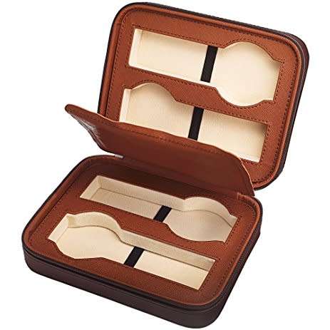 4 Slots Zippered Watch Box Traveler's Black Watch Storage Case Organizer