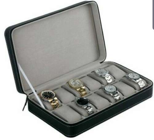 12 SLOT LUXURY ZIPPERED TRAVEL WATCH CASE / ORGANIZER / STORAGE
