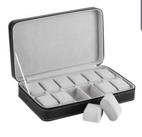 12 SLOT LUXURY ZIPPERED TRAVEL WATCH CASE / ORGANIZER / STORAGE