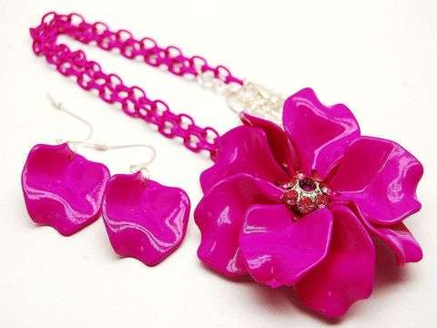 SEXY IMPORTED PINK FLOWER PENDANT WITH MATCHING EARRINGS