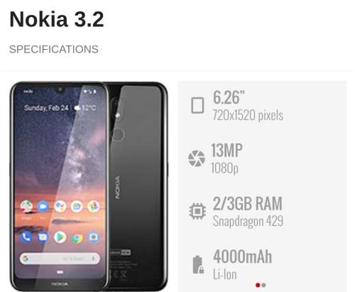 Nokia 3.2 - 13MP - 6.26` - 32GB - Smartphone
