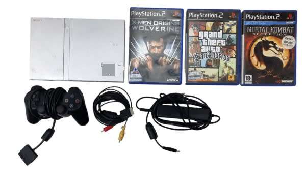 Sony PS2 Silver Slim Console Gaming Bundle